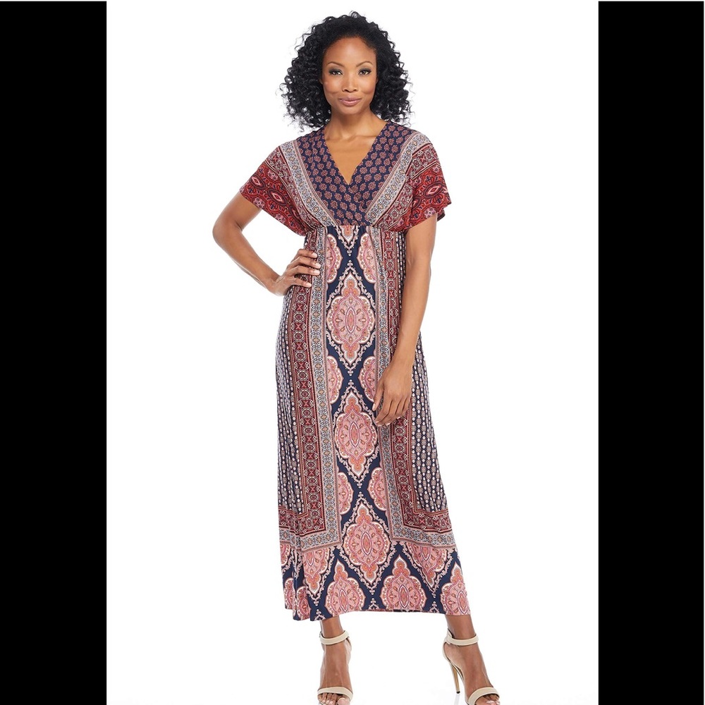 London Times Petite Leandra Maxi dress navy coral